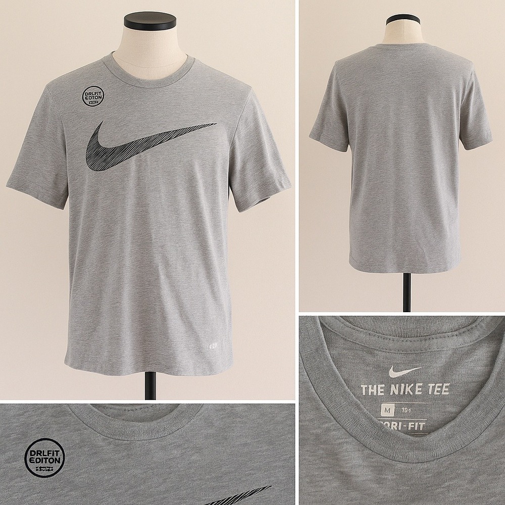 Nike Tee Dri-Fit Shirt Mens Medium Gray Training Athletic‎ Cotton Polyester NEW